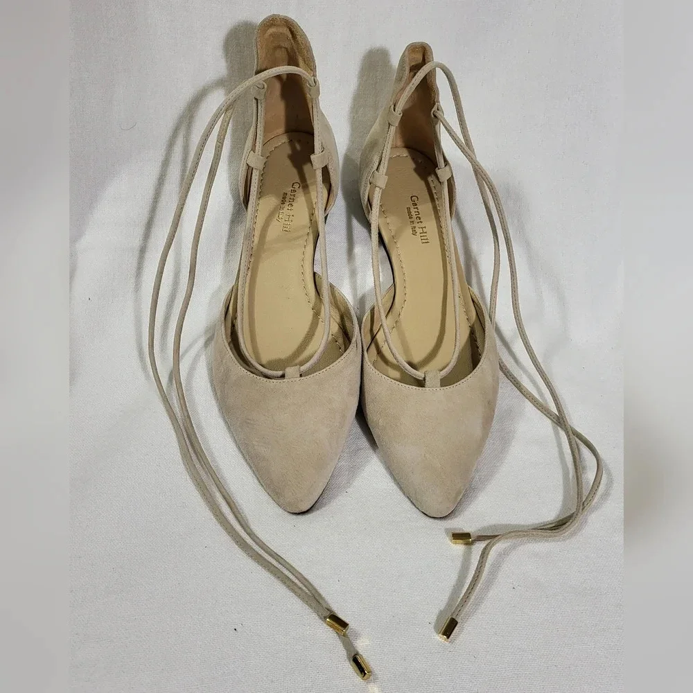 Garnet Hill Cream Suede Pointed-Toe Lace-Up Flats